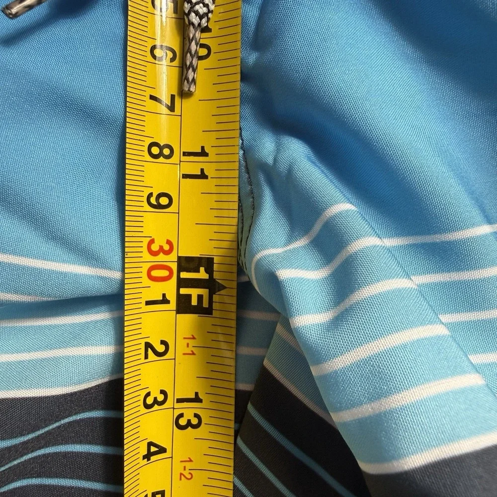 Aptro Men's Blue‎ Ombre Striped Swim Trunks Board Shorts Drawstring Pockets
